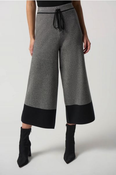 Joseph Ribkoff Black/Grey Colour-Block Culotte Pants Style 233936