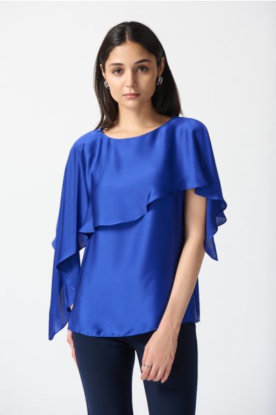 Joseph Ribkoff Royal Sapphire Satin Layered Top With Boat Neck Style 234023