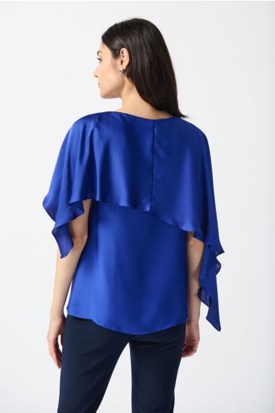Joseph Ribkoff Royal Sapphire Satin Layered Top With Boat Neck Style 234023