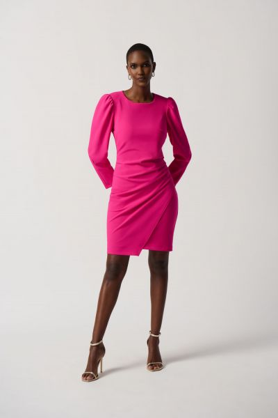 Joseph Ribkoff Shocking Pink Sheath Dress With Puff Sleeves Style 234025