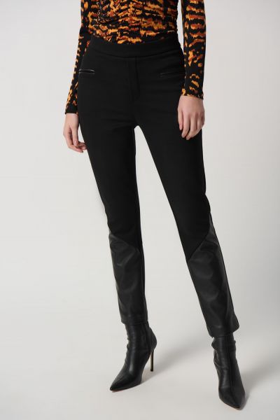 Joseph Ribkoff Black Heavy Knit And Faux Leather Pants Style 234036