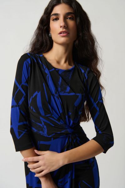 Joseph Ribkoff Black/Royal Sapphire Geometric Print Silky Knit Sheath Dress Style 234059