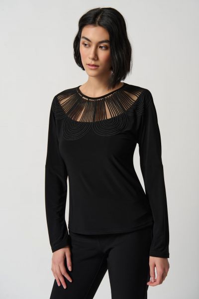 Joseph Ribkoff Black Dolman Sleeve Silky Knit Fitted Top Style 234084