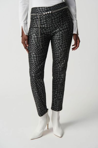 Joseph Ribkoff Black/Multi Houndstooth Millennium Pull-On Pants With Pearl Belt Style 234101