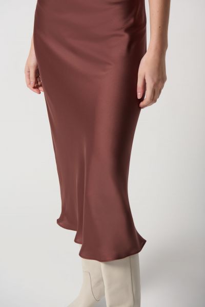 Joseph Ribkoff Toffee Satin Flared Skirt With Chiffon Lining Style 234109