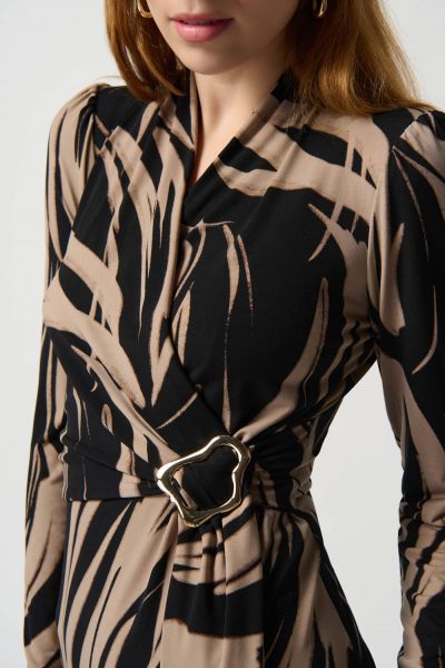 Joseph Ribkoff Black/Latte Sheath Dress With Side Buckle Style 234123