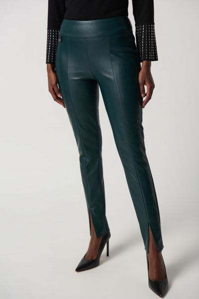 Joseph Ribkoff Alpine Green Faux Leather Slim Fit Pull-On Pants Style 234148