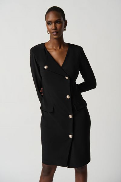 Joseph Ribkoff Black Asymmetrical Silky Knit Blazer Dress Style 234153