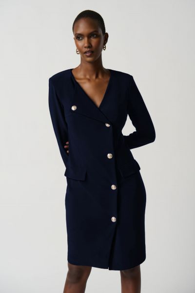 Joseph Ribkoff Midnight Blue Asymmetrical Silky Knit Blazer Dress Style 234153