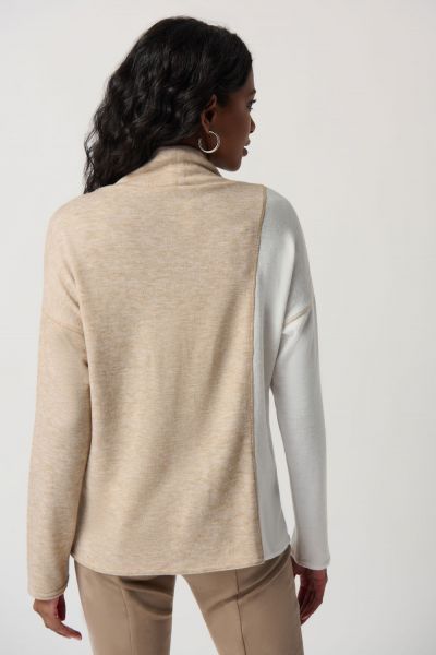 Joseph Ribkoff Beige/Ivory Colour-Block Cowl Neck Sweater Style 234181