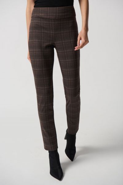 Joseph Ribkoff Brown/Multi Heavy Knit Plaid Pull-On Pants Style 234190