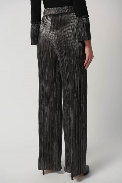 Joseph Ribkoff Dark Grey Metallic Crinkle Wide Leg Pull-On Pant Style 234210