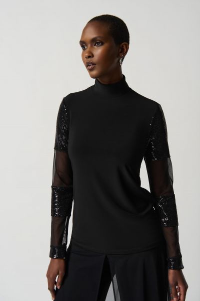 Joseph Ribkoff Black Mock Neck Fitted Top Style 234230