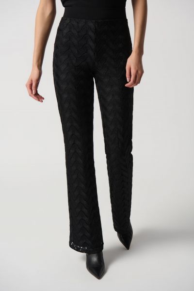 Joseph Ribkoff Black Novelty Knit Flared Pull-On Pants Style 234233
