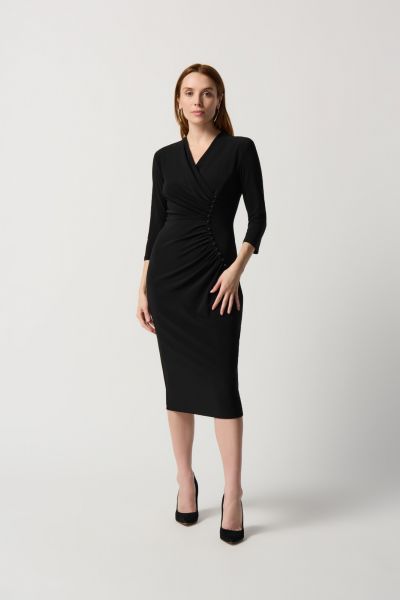 Joseph Ribkoff Black Sheath Dress With Front Pleats Style 234272