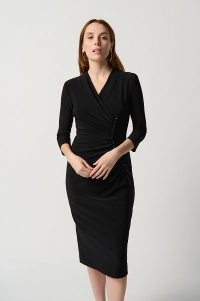 Joseph Ribkoff Black Sheath Dress With Front Pleats Style 234272