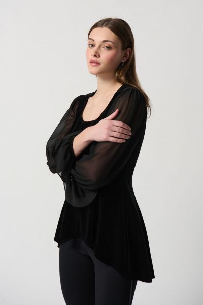 Joseph Ribkoff Black High-Low Tunic With Puffed Sleeves Style 234277
