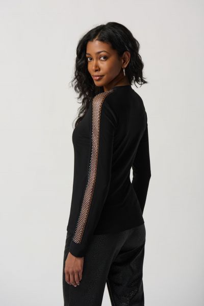 Joseph Ribkoff Black Silky Knit Top With Mesh Inserts Style 234278