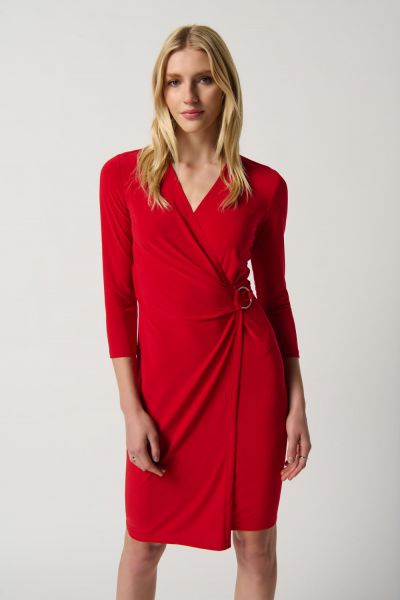 Joseph Ribkoff Lipstick Red Wrap Dress with O-Ring Style 234282