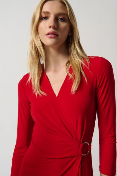 Joseph Ribkoff Lipstick Red Wrap Dress with O-Ring Style 234282