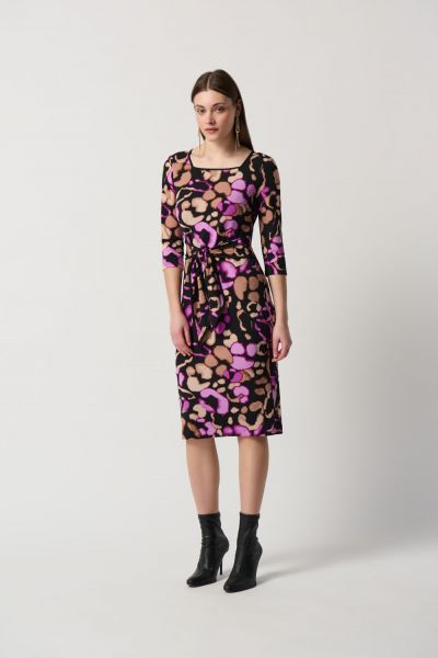 Joseph Ribkoff Black/Multi Animal Print Sheath Dress With Sash Style 234291