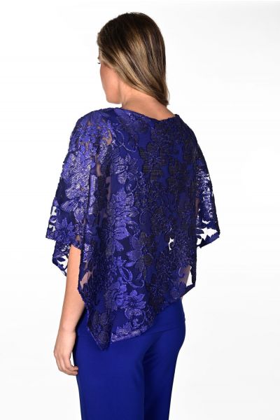 Frank Lyman Royal Sapphire Top with Floral Laced Overlay Style 234371