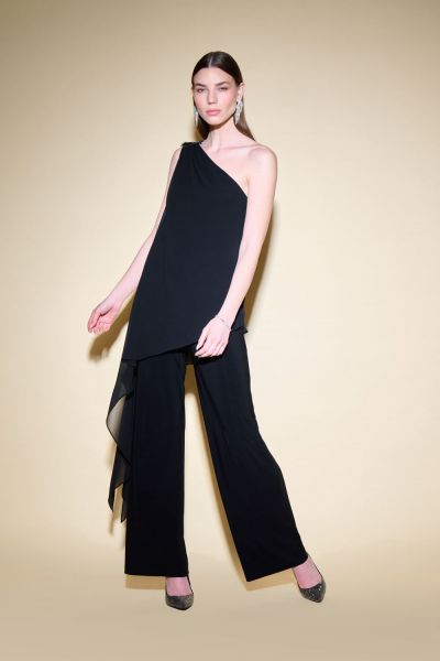 Joseph Ribkoff Black One Shoulder Jumpsuit With Cape Style 234707