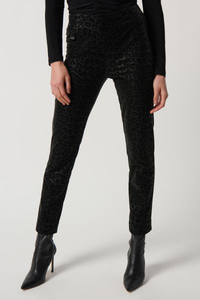 Joseph Ribkoff Black Leatherette Animal Print Pull-On Pants Style 234900