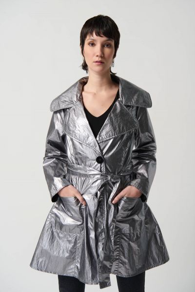 Joseph Ribkoff Metallic Coat With Notched Collar Style 234901