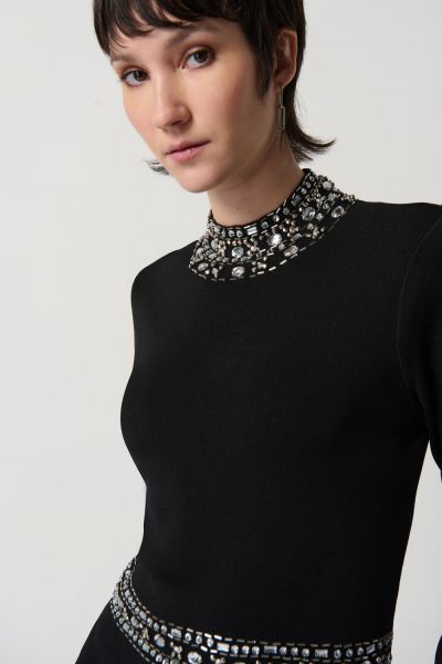 Joseph Ribkoff Black Long Sleeve Sweater Dress with Rhinestones Style 234918