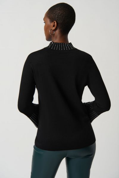 Joseph Ribkoff Black Embellished Sweater With Bell Sleeve and Mock Neck Style 234920