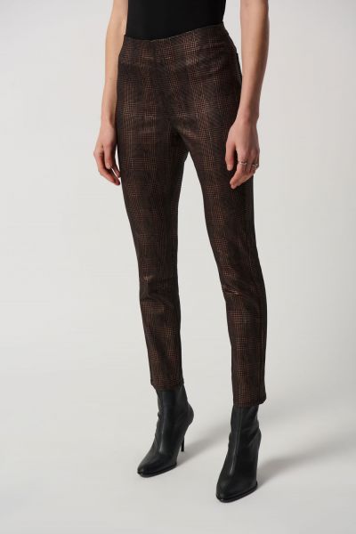Joseph Ribkoff Black/Bronze Foiled Houndstooth Classic Slim-Fit Pull-On Jeans Style 234925