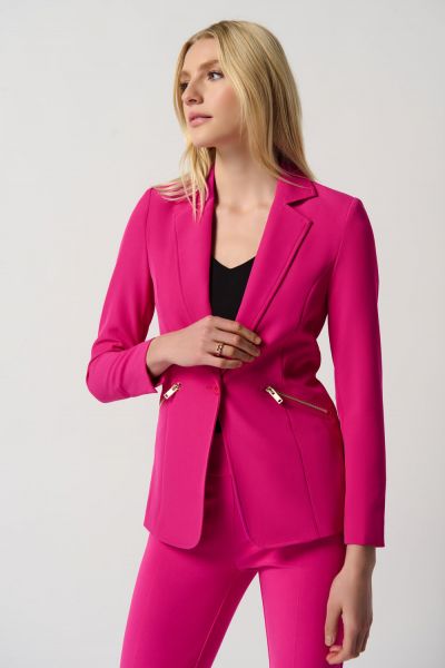 Joseph Ribkoff Shocking Pink Woven Blazer With Zippered Pockets Style 234929
