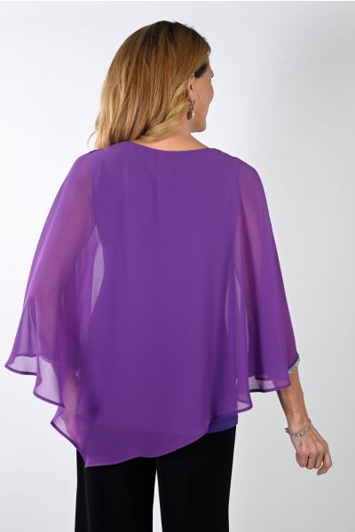 Frank Lyman Violet Woven Top with Chiffon Overlay Style 239154
