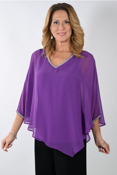 Frank Lyman Violet Woven Top with Chiffon Overlay Style 239154