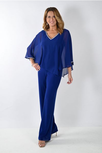 Frank Lyman Imperial Blue Jumpsuit with Chiffon Overlay Style 239197