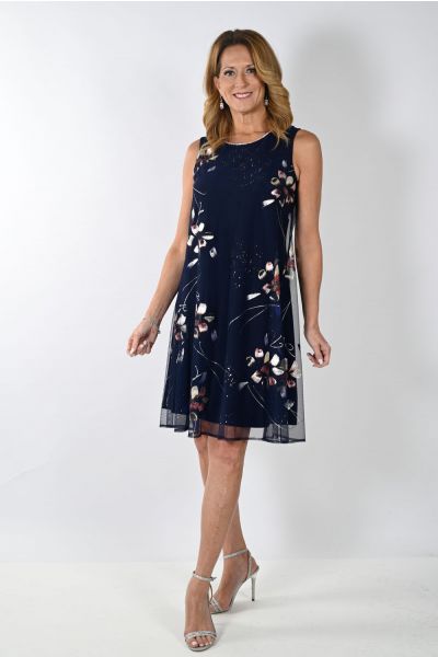 Frank Lyman Midnight Blue/Coral Sleeveless Dress Style 239314