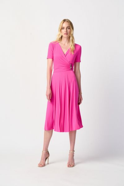 Joseph Ribkoff Ultra Pink Pleated Wrap Dress Style 241013