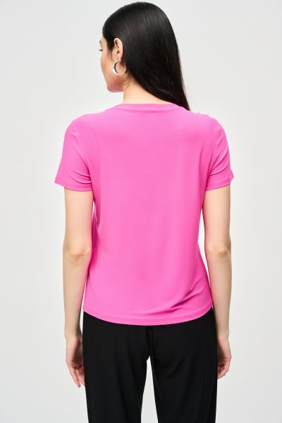 Joseph Ribkoff Ultra Pink Top with Rhinestone Neckline Style 241019