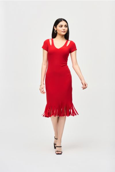 Joseph Ribkoff Radiant Red Cutout Neckline Sheath Dress Style 241053