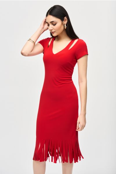 Joseph Ribkoff Radiant Red Cutout Neckline Sheath Dress Style 241053