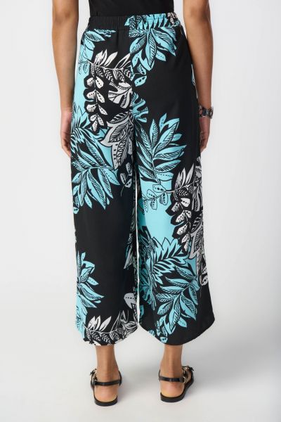 Joseph Ribkoff Black/Multi Tropical Print Gauze Culotte Pants Style 241067
