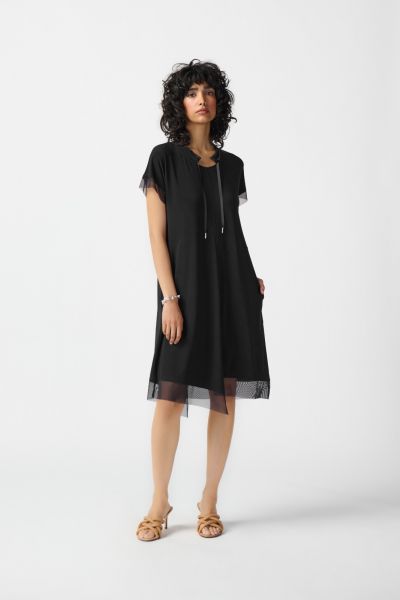 Joseph Ribkoff Black Mesh Straight Dress Style 241080