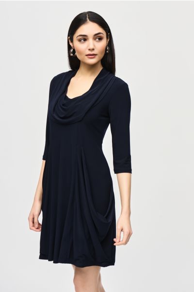 Joseph Ribkoff Midnight Blue Cowl Collar Cocoon Dress Style 241082