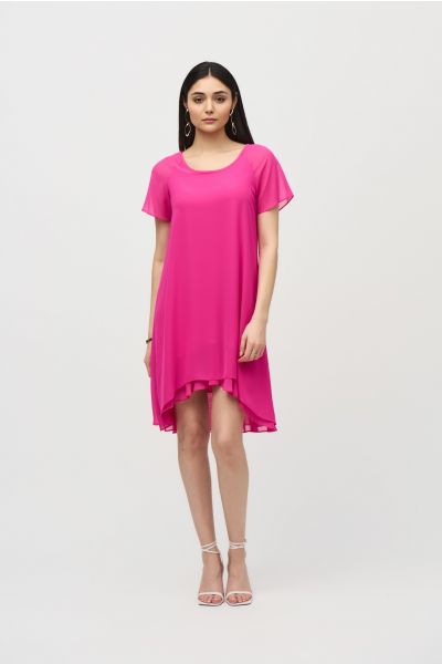 Joseph Ribkoff Ultra Pink Chiffon Layered Trapeze Dress Style 241084