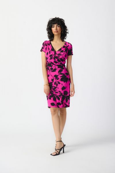Joseph Ribkoff Pink/Black Floral Print Wrap Dress Style 241118
