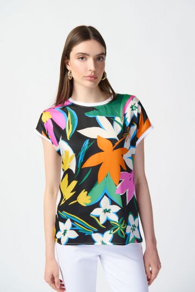 Joseph Ribkoff Vanilla/Multi Floral Print Top Style 241137