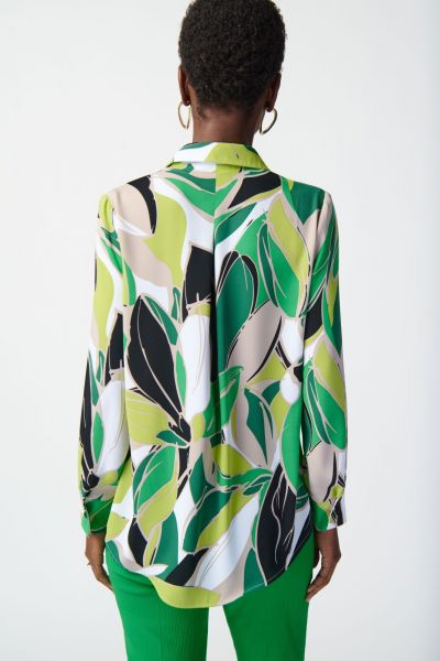 Joseph Ribkoff Vanilla/Multi Tropical Print Woven Button Down Blouse Style 241153
