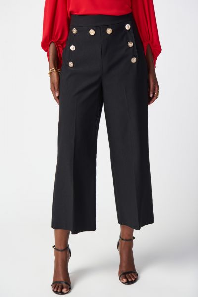 Joseph Ribkoff Black Culotte Pants With Gold Buttons Style 241166