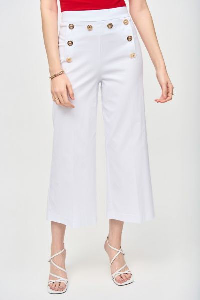 Joseph Ribkoff White Culotte Pants With Gold Buttons Style 241166